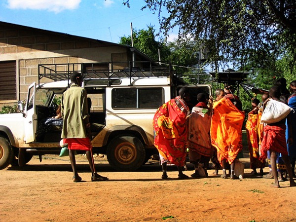 Villagers gather for their share of the water from missionaries in Kenya.