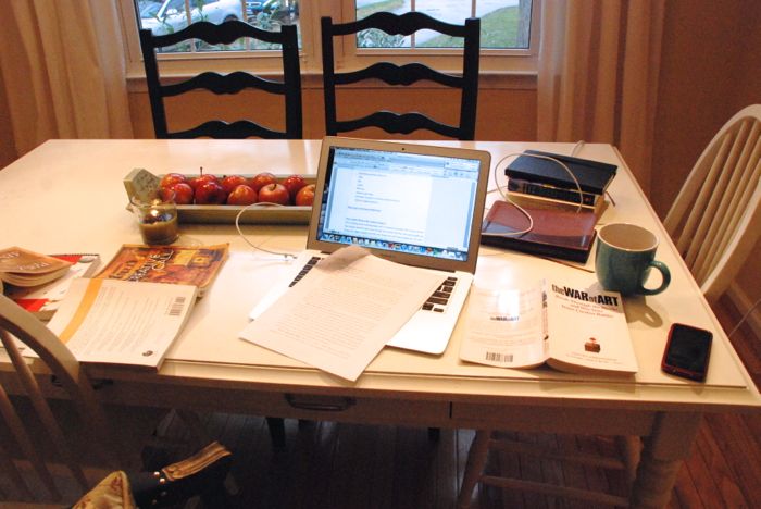 Emily's writing space, #3 (the kitchen table, of course!)