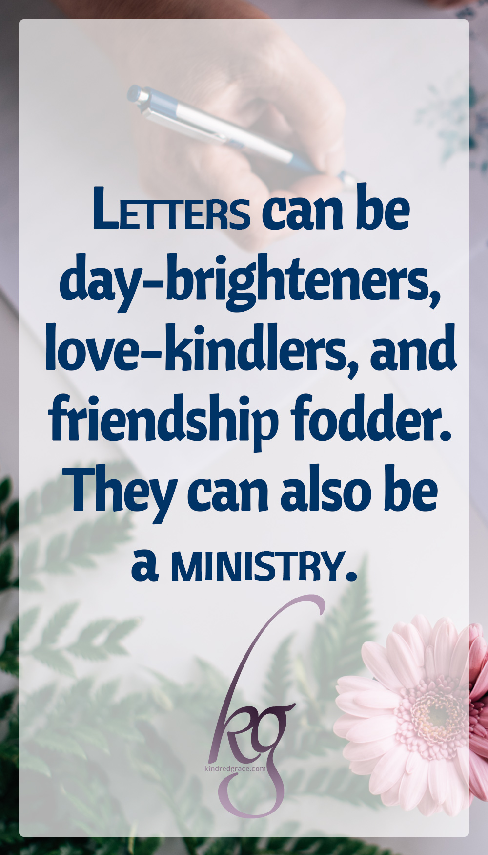 Here we are in the age of instant communication, and letters are no less potent than they were when they were our only option. As a matter of fact, they may be even more effective today, in contrast to the common text message. Letters can be day-brighteners, love-kindlers, and friendship fodder. They can also be a ministry. via @KindredGrace