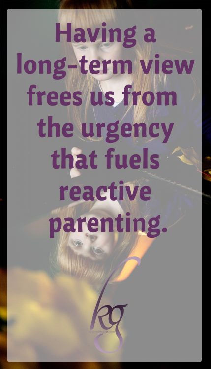 Loving our kids doesn't let them off the hook. Holding them accountable means guiding them as they learn to accept responsibility for their actions, repent, make restitution, and deal with the consequences of their choices. And isn't that exactly the kind of person we want our kids to grow up to be? Having a long-term (lifetime!) view of our kids frees us from the urgency that fuels reactive parenting.