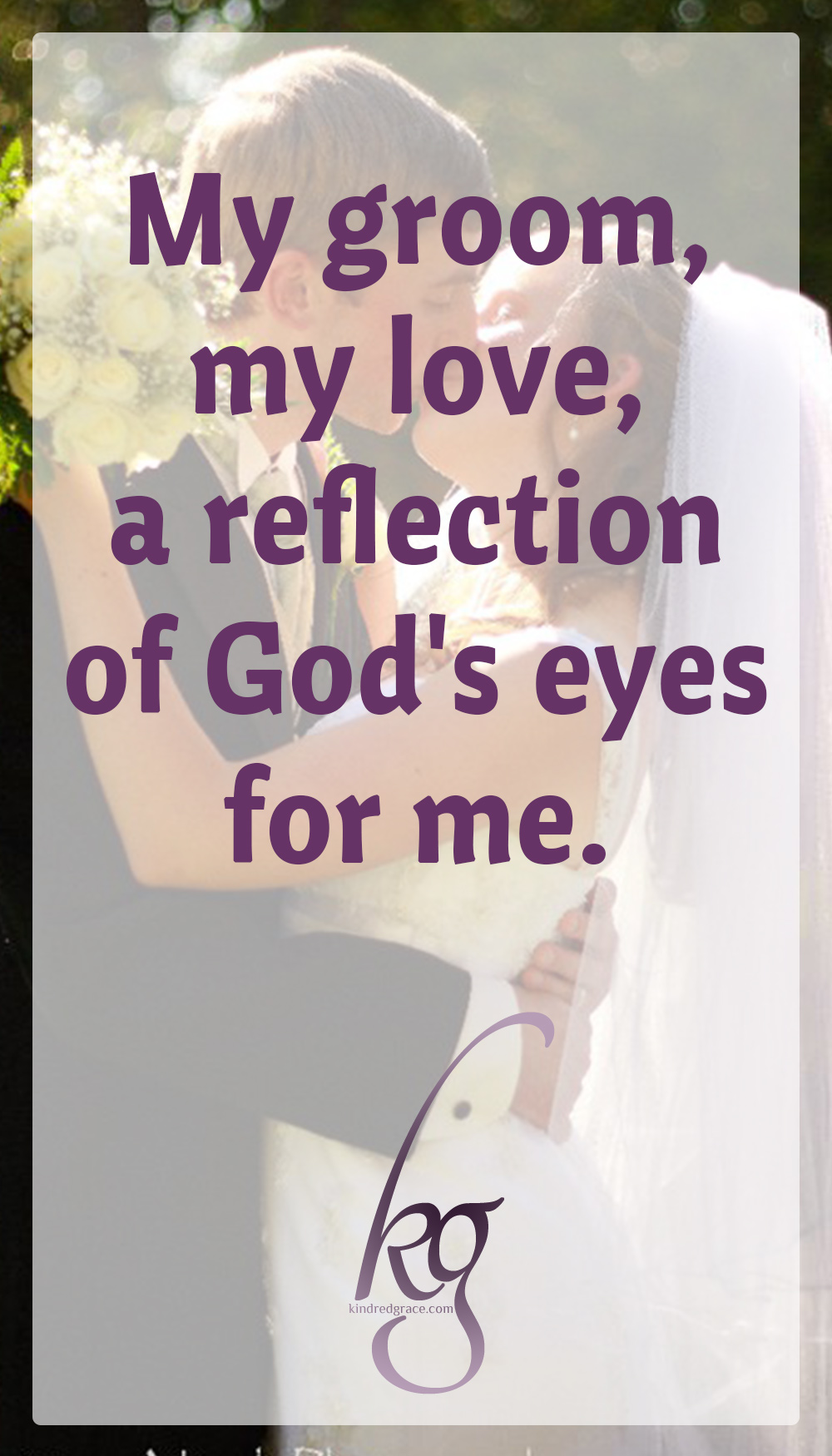 This man represents God, watching His Bride, the Church, approach. No one can judge her, because He has clothed her in pure white righteousness. That doesn't mean she's not sinful underneath that dress, but He has covered her up, and she appears blameless before Him, her loving groom. via @KindredGrace