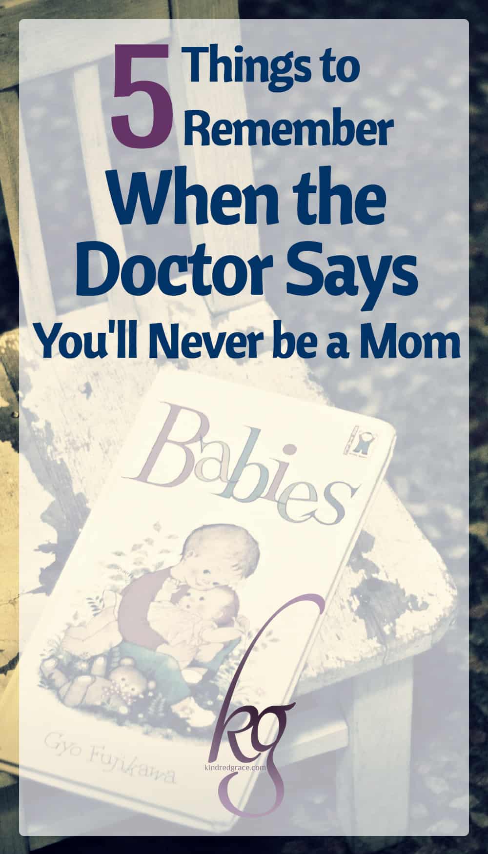 I still remember the doctor looking at me over the top of her glasses. "What this means," she explained, "is that it is very probable you will never bear children." And something inside me just withered up and died right there. I stumbled through weeks, then months, and then years before I finally started breathing easy again. Through the gentle love of friends, and the incredible grace of God, I learned five important things about facing life with the label of infertility. via @KindredGrace