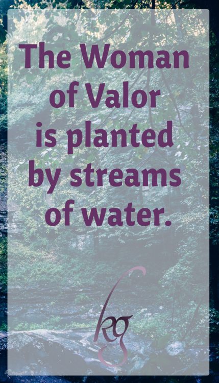 But this Woman of Valor, she is a tree planted by streams of water. The Psalmist continues in Psalm 1:3, "Your fruit ripens in its time; your leaves never fade or curl in the summer sun. No matter what you do, you prosper." Those streams do not go to your body or your ego or your reputation. Those streams go to your soul.