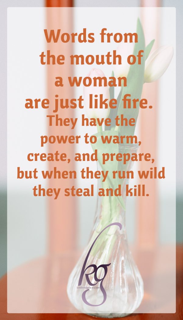 Words from the mouth of a woman are just like fire. They have the power to warm, create, and prepare, but when they run wild they steal and kill.